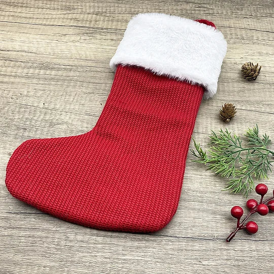 Red Christmas Knitted Socks Gift Bag – 26 Letter Personalized Stockings