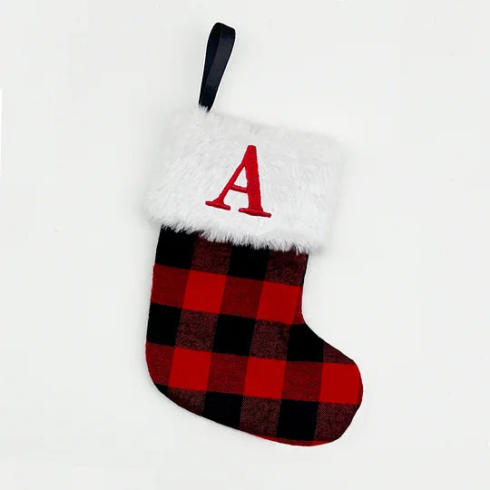Red Christmas Knitted Socks Gift Bag – 26 Letter Personalized Stockings