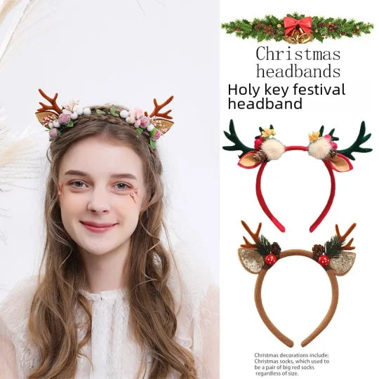 Christmas Women’s Headdress – Elk, Bell & Snowflake Design