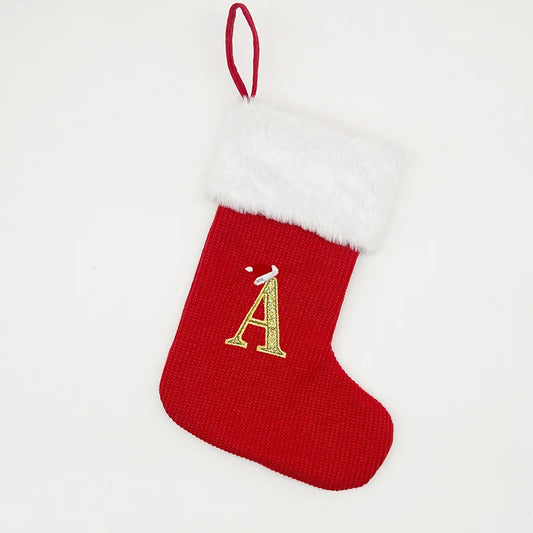 Red Christmas Knitted Socks Gift Bag – 26 Letter Personalized Stockings
